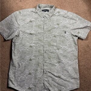 Molokai Surf Co. Men's Shirt Sz XXL button down short sleeve olive green & white